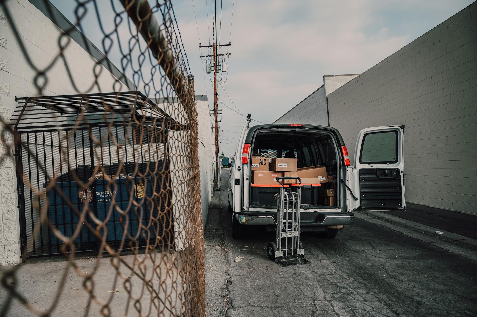 Moving truck parked at the warehouse for loadout