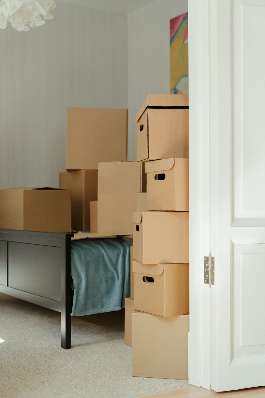 Packed boxes for a small storage locker