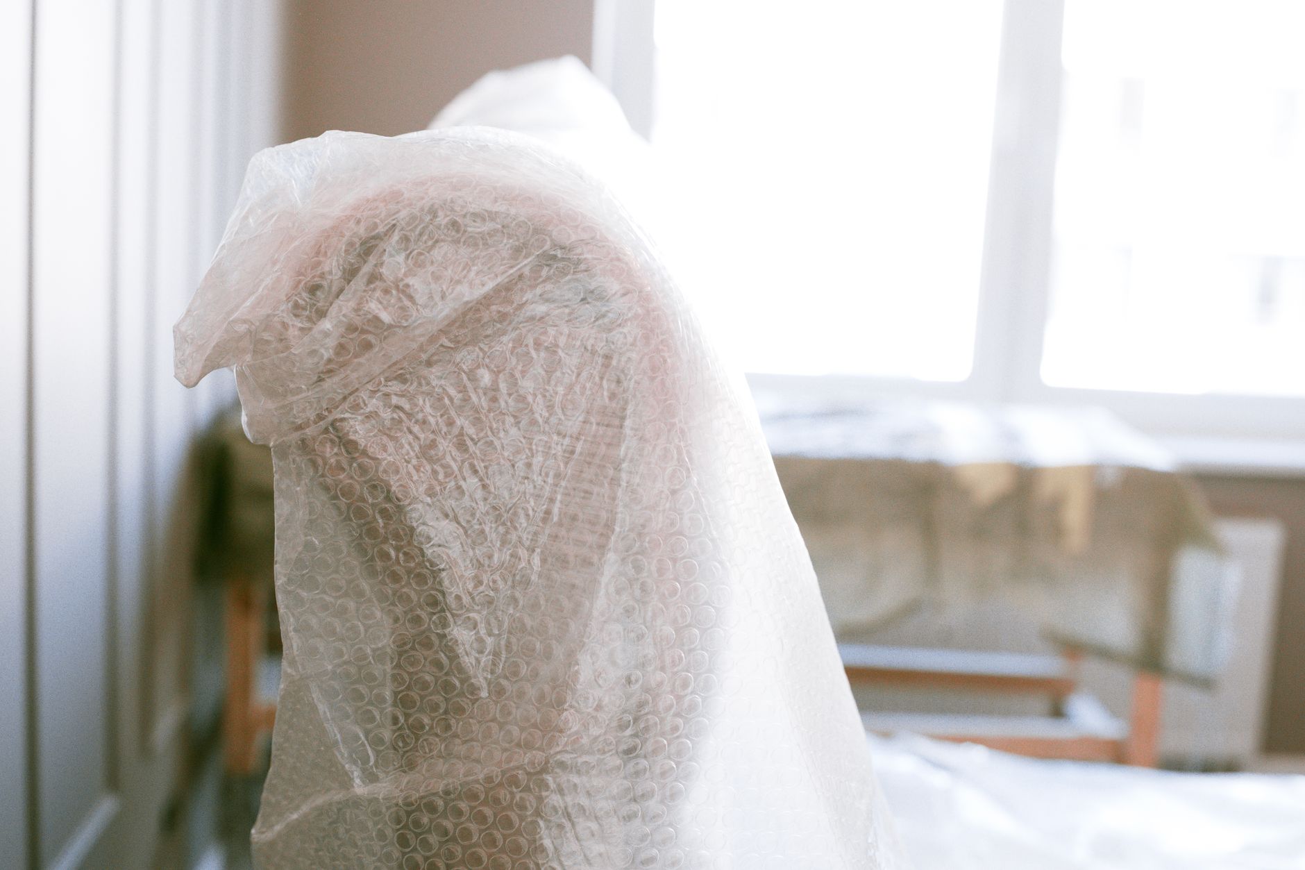 Furniture wrapped and padded for protection during a move