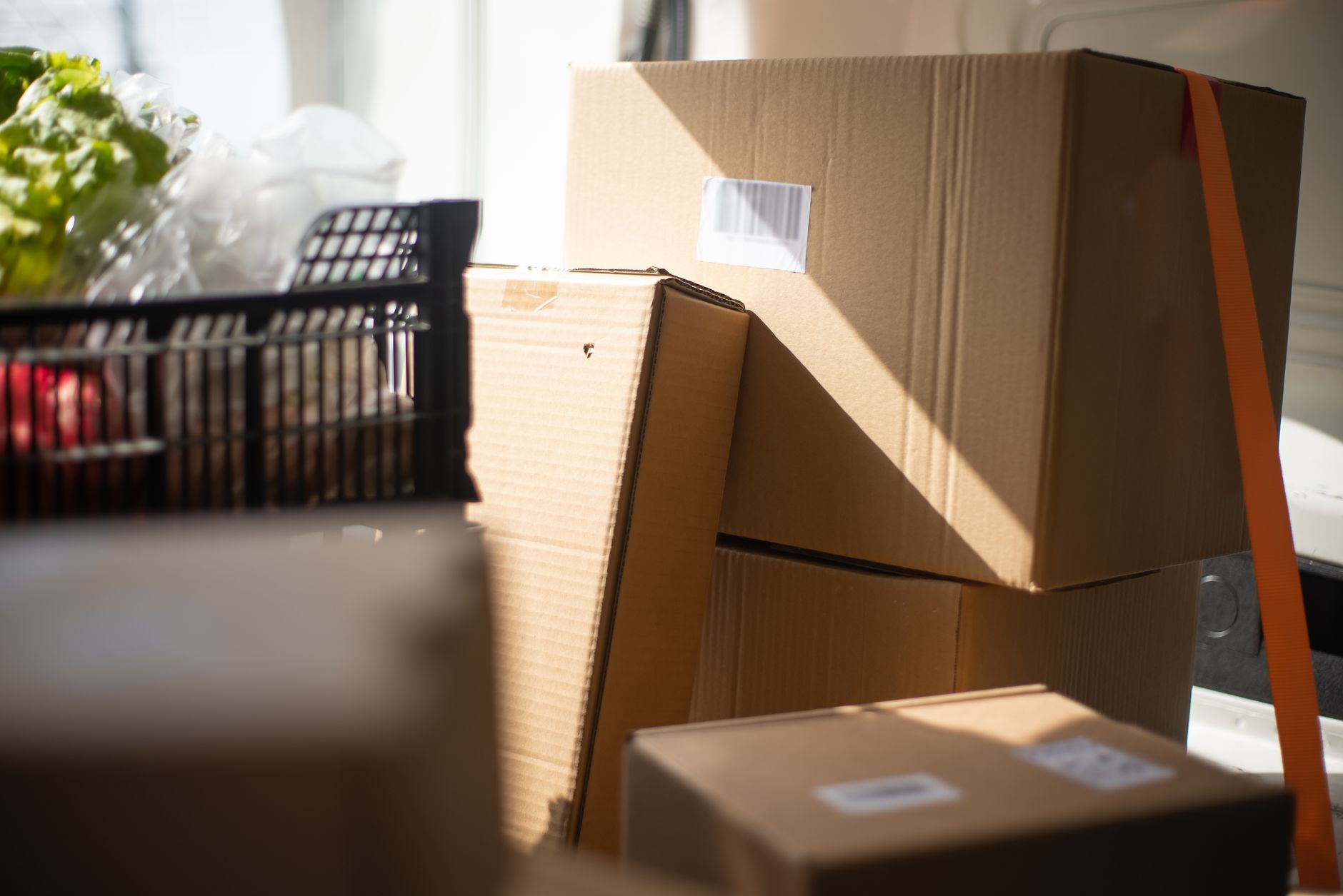 Boxes loaded into the van for a long-distance haul